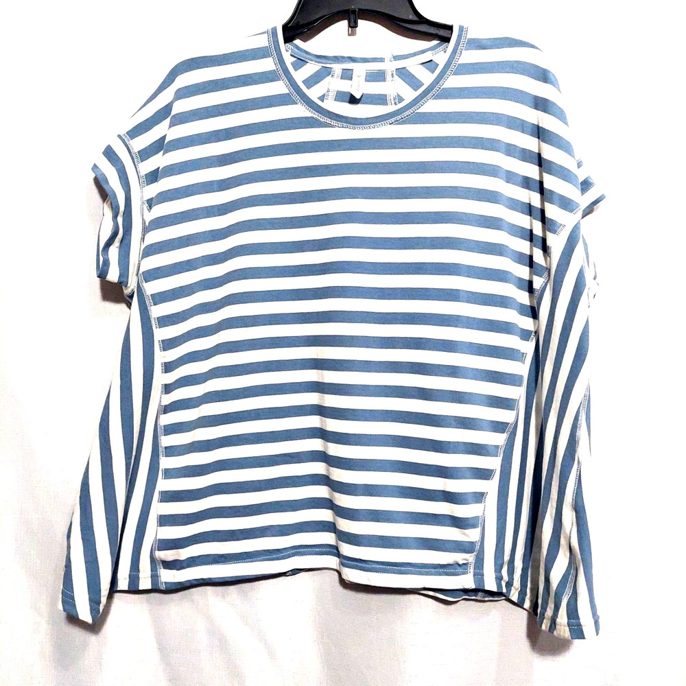 Wishlist Womens S/M Pullover Top Asymmetrical Hem Cotton Striped Scoop Neck